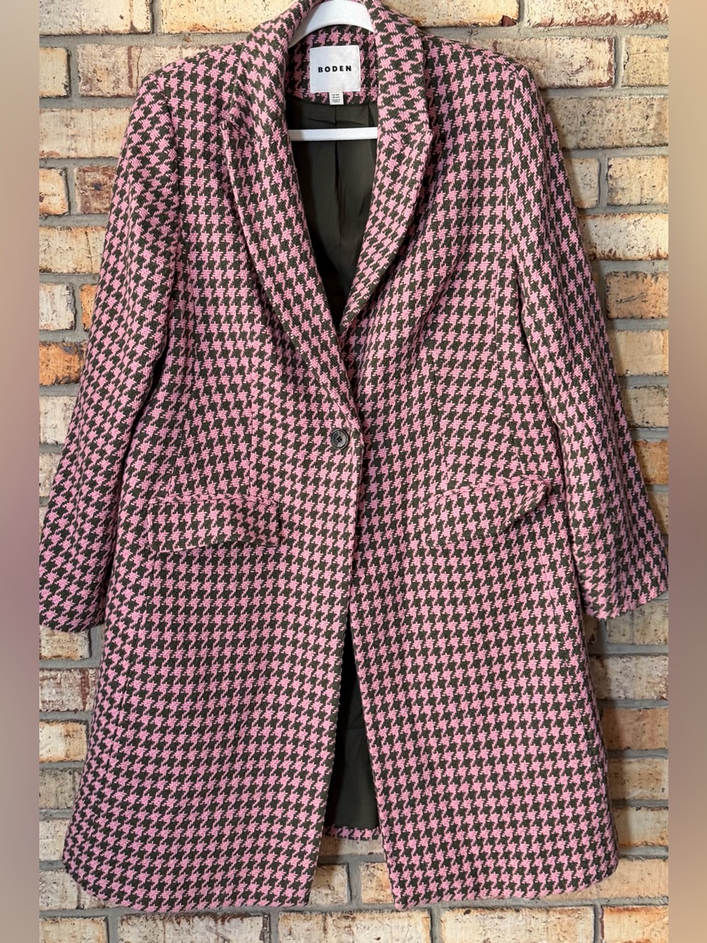 Boden pink brown houndstooth print jacket 14